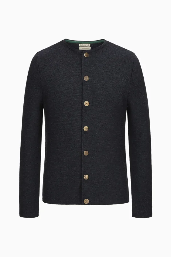 Strick^Gottseidank Herrenstrickjacke Aloisius Uni carbonblau